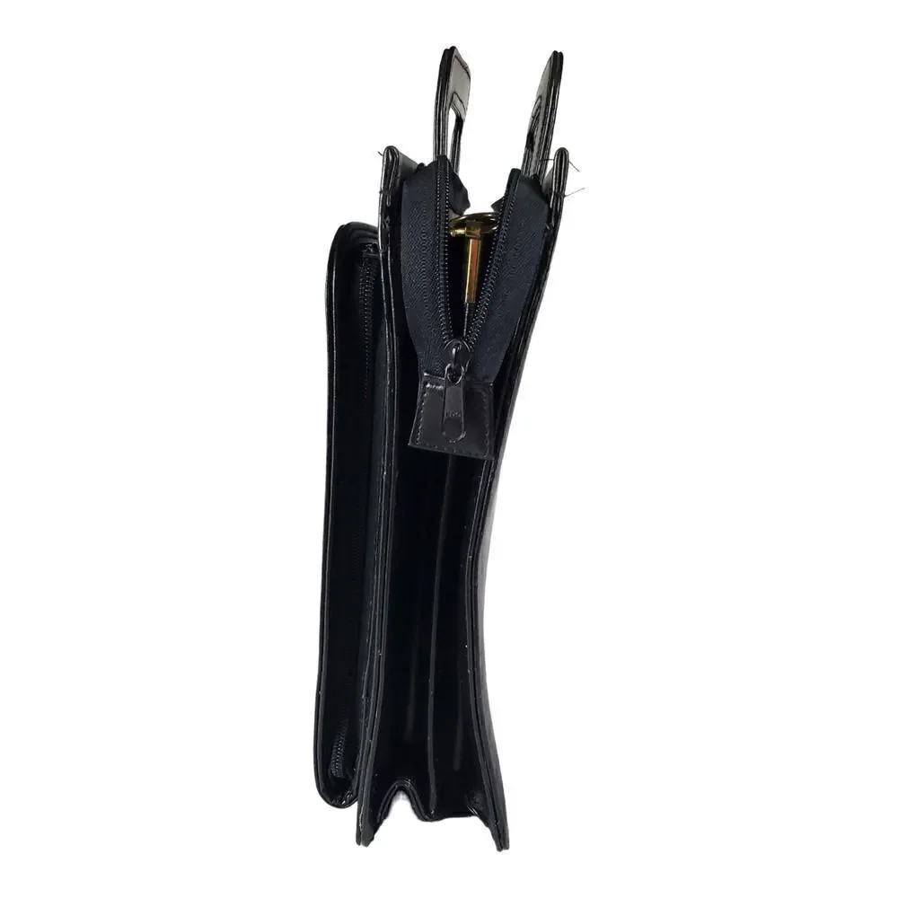 Attaché Organizer Briefcase Expandable Black Vinyl Retractable Handles Portfolio